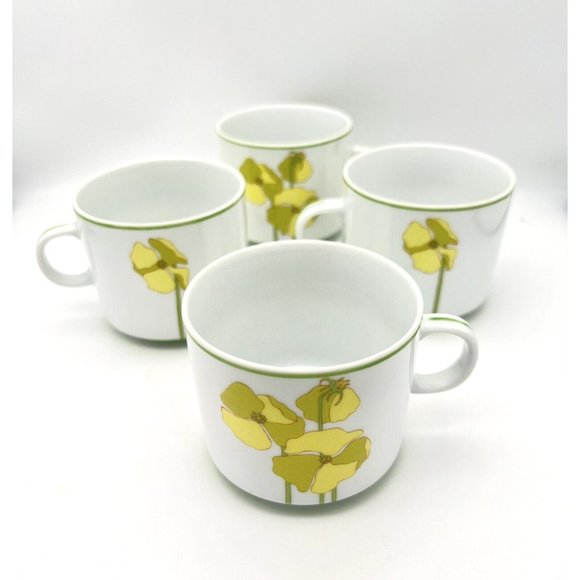 Four Vintage Denby Cups Quadrille Pattern Poppy Floral Made in Portugal 1974 - Picture 2 of 8